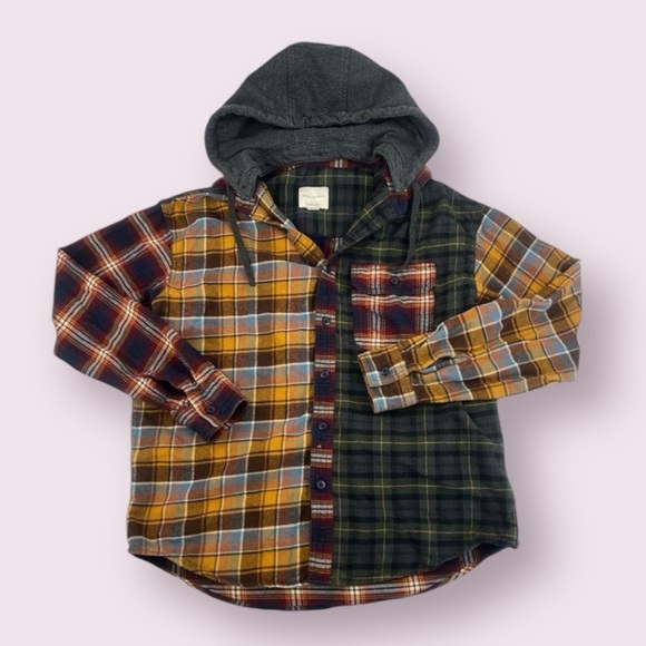 American Eagle Outfitters Men's Hooded Flannel Mismatch Pattern Shirt - Picture 2 of 14